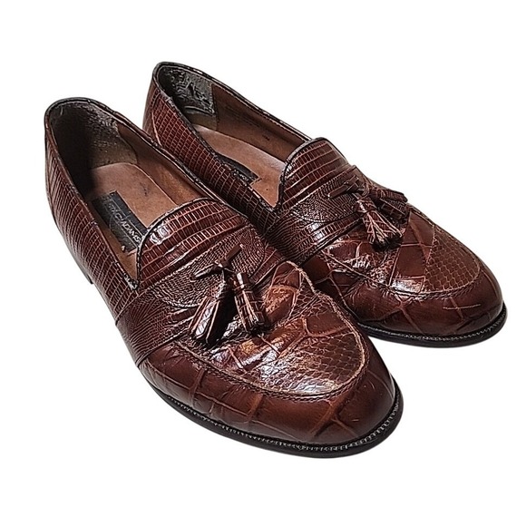 Stacy Adams Mens Shoes Genuine Snakeskin Dress Loafers Tassel Slip Ons Cognac 10 - Picture 1 of 7